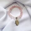 Pulsera Cuarzo Rosa dije mano hamsa