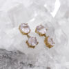 Aretes Dobles Cuarzo Rosa Oro 18 K