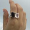Anillo Doble Cuarzo Humo rectangular y Cuarzo Rosa rectangular colección Armonía Dual - Imagen 2