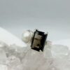 Anillo doble Cuarzo Humo rectangular y Perla Colección Armonía Dual grande