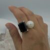 Anillo doble Cuarzo Humo rectangular y Perla Colección Armonía Dual grande - Imagen 2