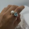 Anillo Doble Aguamarina Triangular y Perla Colección Armonía Dual - Imagen 2