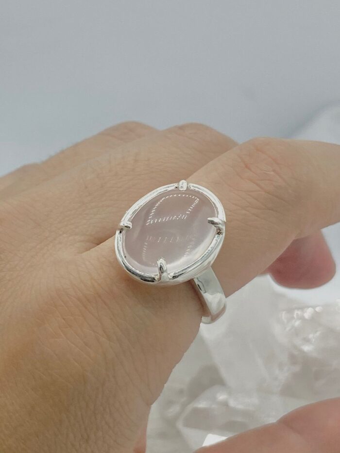 Anillo Cuarzo Rosa ovalado cabuchón - Imagen 2