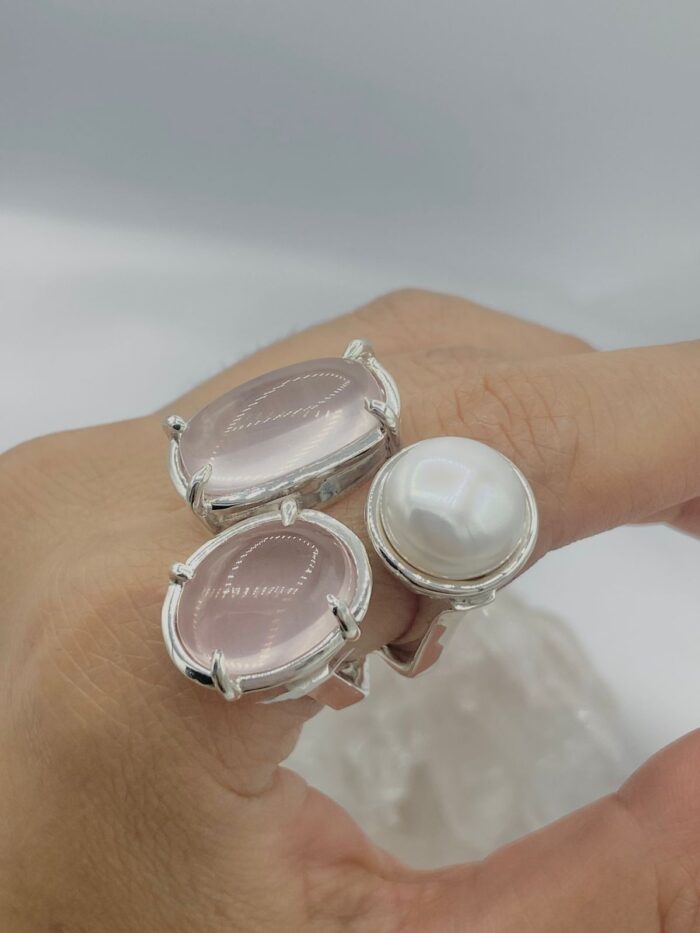 Anillo Cuarzo Rosa con Perla colección llénate de color - Imagen 2