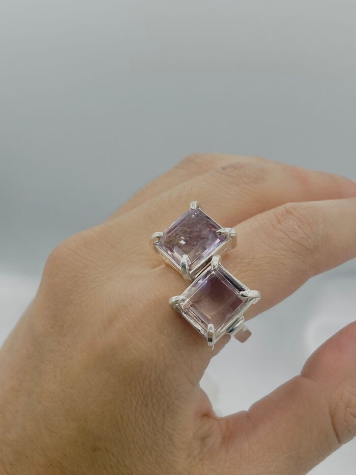 Anillo Doble Ametrinos cuadrados Colección Armonía Dual - Imagen 2