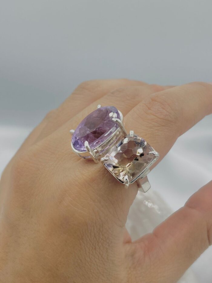 Anillo Doble Amatista ovalada y Ametrino rectangular Colección Armonía Dual - Imagen 2