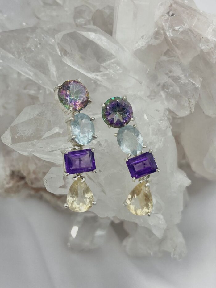 Aretes Armables Topacio Místico, Aguamarina, Amatista y Citrino Colección LLénate de color